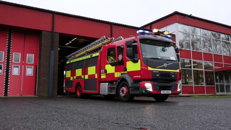 Northern Ireland Fire and Rescue Service fire appliance outside a station
