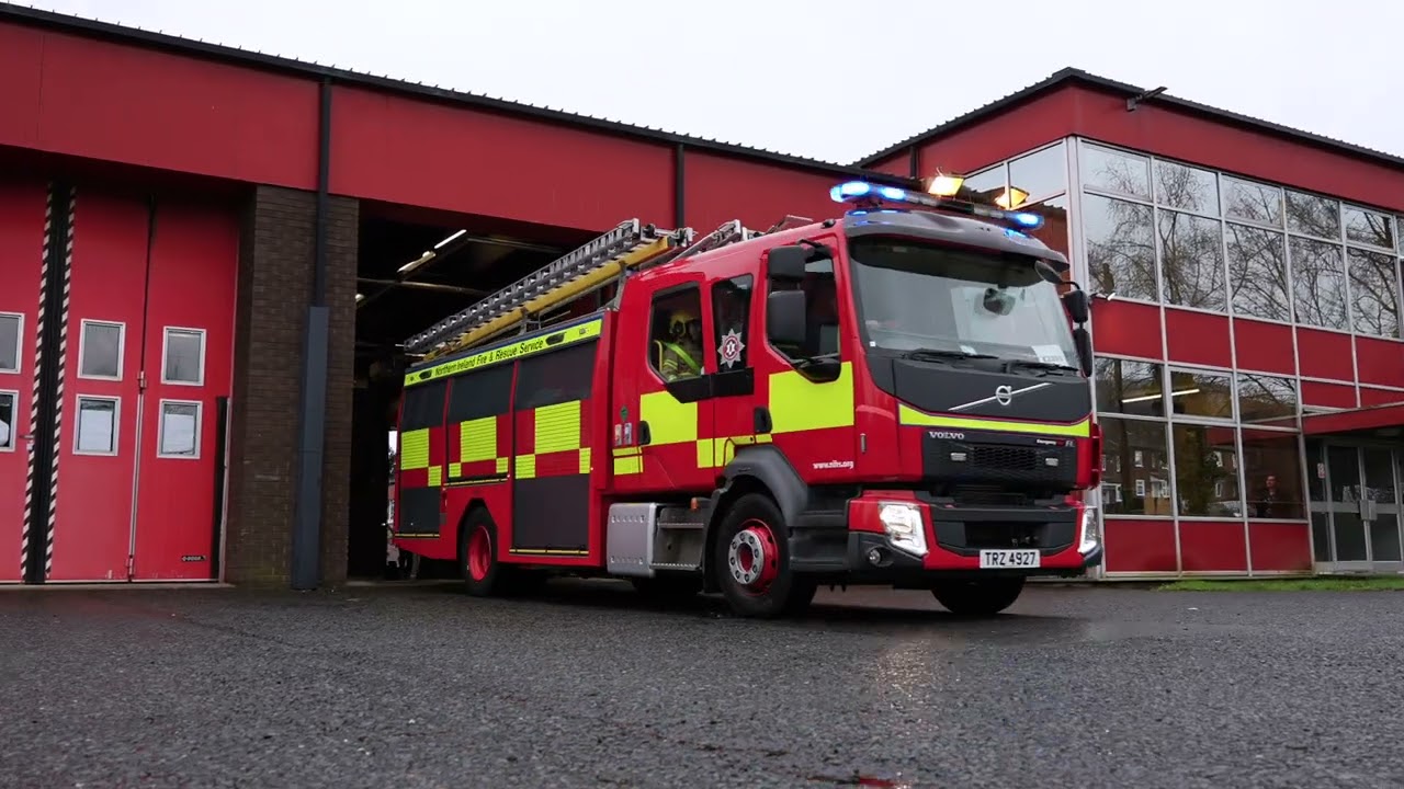 Northern Ireland Fire and Rescue Service fire appliance outside a station