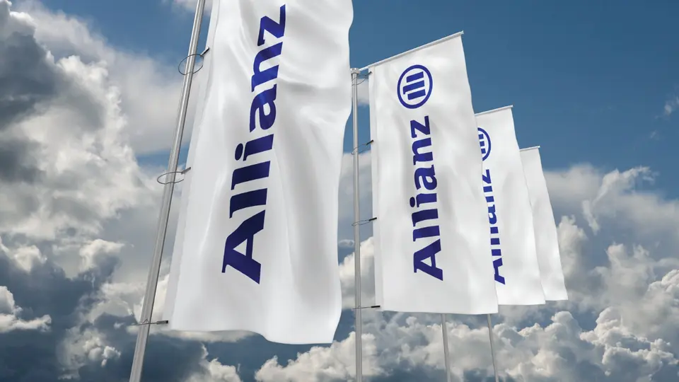 Allianz flags outside an office building